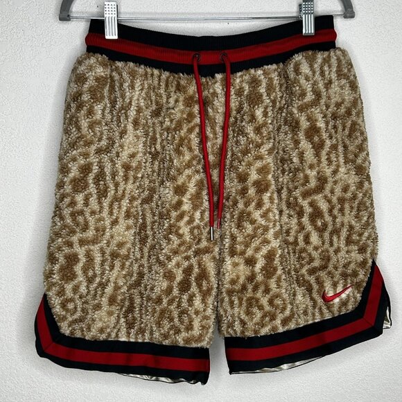 Nike Shorts Mens Medium Brown Sherpa Fleece Satin Lined Zip Pocket Basketball - Picture 1 of 13